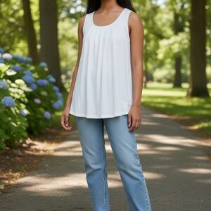 White Pleated Tank Top